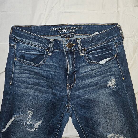 American Eagle Jegging Women’s 8R Blue Super Stretch Distressed Skinny Jeans Y2K - Picture 4 of 12